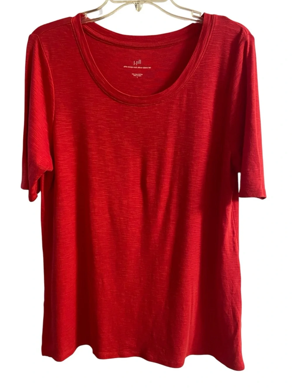 J Jill  Red Short Sleeve Scoop Neck Tee Pima Cotton Large - Picture 2 of 7